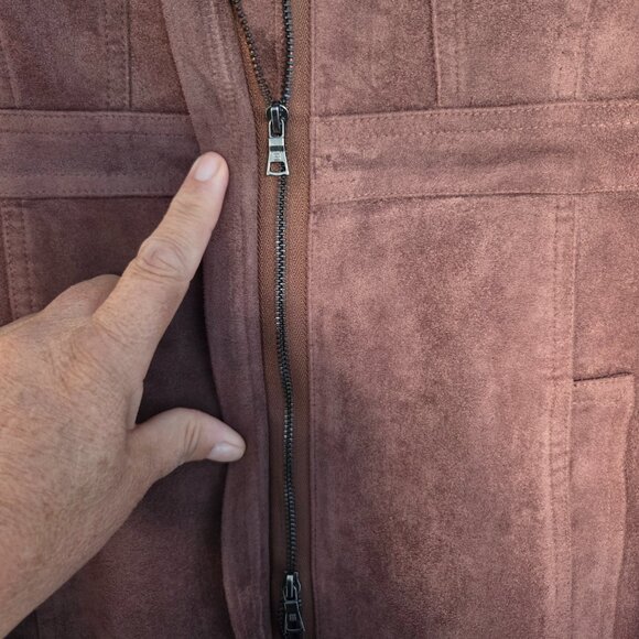 BCBG MaxAzria sleeeveless brown faux suede dress zippered with pockets. Size L - Picture 2 of 6